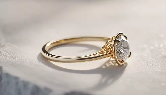 anillo en oro con piedra preziosa sobre plano en piedra blanca